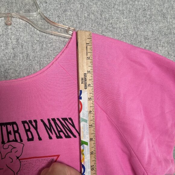 Vintage Christian Workout Gym T-Shirt Cropped Pink 80s Training Cap Sleeve - Picture 3 of 10